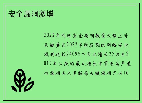 安全漏洞激增 