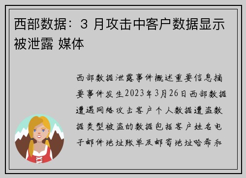 西部数据：3 月攻击中客户数据显示被泄露 媒体